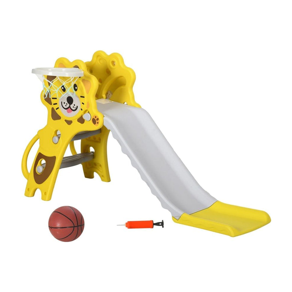 AIYAPLAY Baby Slide with Basketball Hoop, Climber, Easy to Assemble Kids Slide for Indoor Use, for Ages 18-36 Months - Yellow