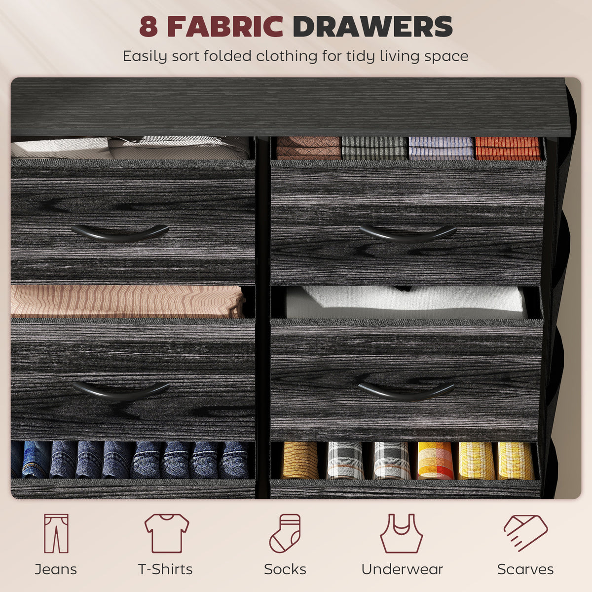 HOMCOM Chest of Eight Fabric Drawers - Black