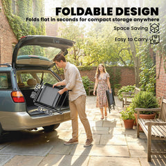 Outsunny Folding Garden Chairs Set of 2, Foldable Garden Dining Chairs with High Back, Armrests, Texteline Seat, Light Grey