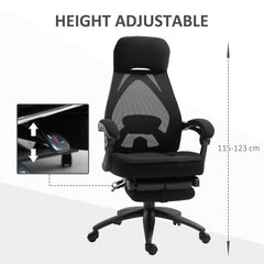 The office chair highlighting the height adjustment lever and total height range