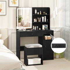Vanity Desk with Mirror and Lights Dressing Table with Charging Station-Black