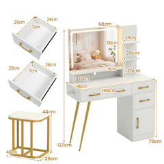 Vanity Desk with Mirror and Lights Makeup Table Set with LED Mirror-White