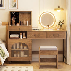 Vanity Desk with Mirror and Lights Makeup Vanity Table with 3 Lighting Modes-Natural
