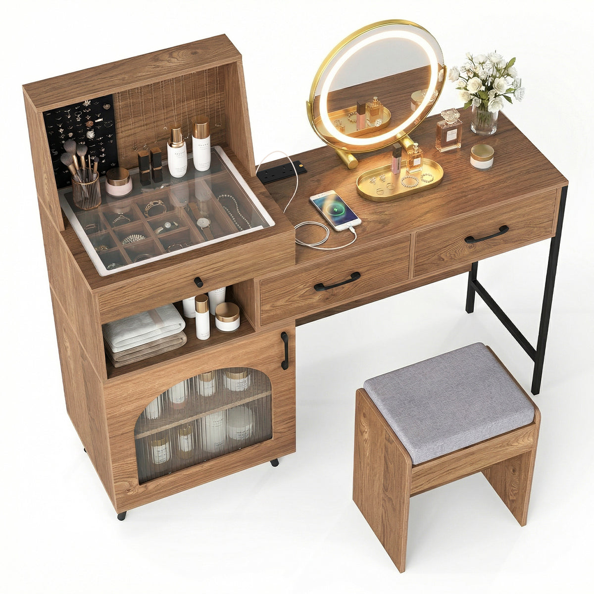 Vanity Desk with Mirror and Lights Makeup Vanity Table with 3 Lighting Modes-Natural