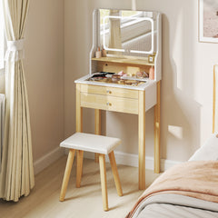 Vanity Desk with Mirror and Lights Small Makeup Table with 3 Light Modes-White