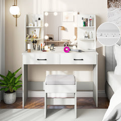 Vanity Set with 3-Color Lighting and Adjustable Brightness-White