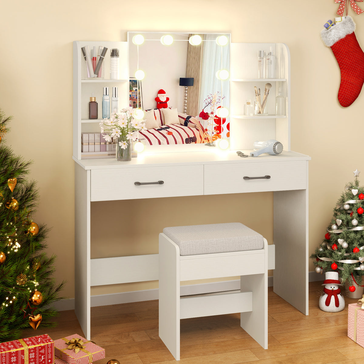 Vanity Set with 3-Color Lighting and Adjustable Brightness-White
