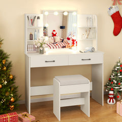 Vanity Set with 3-Color Lighting and Adjustable Brightness-White