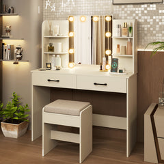 Vanity Set with 3-Color Lighting and Adjustable Brightness-White
