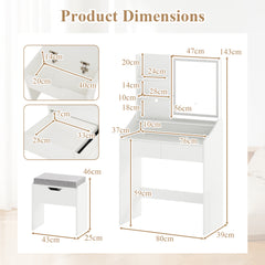 Vanity Desk Set with Built-in Charging Station and Storage Drawers-White