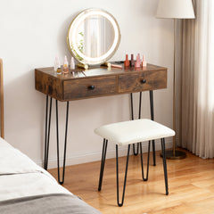 Vanity Desk with Mirror and Lights Makeup Dressing Table-Rustic Brown