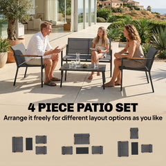 Outsunny 4 Seater Garden Furniture Set with Loveseat, Armchairs, Table, Metal Garden Sofa Set with Breathable Seats, Grey