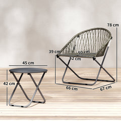Outsunny Patio Bistro Set, Folding Patio Furniture Set with 2 Chairs and Table, Grey