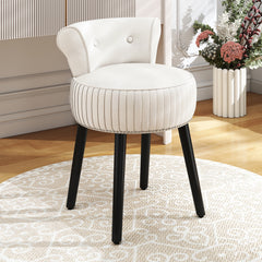 Velvet Vanity Chair with Tufted Low Back and Solid Wood Legs-White