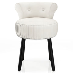Velvet Vanity Chair with Tufted Low Back and Solid Wood Legs-White