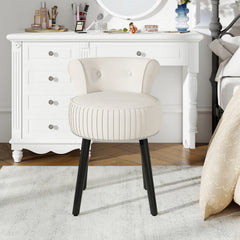 Velvet Vanity Chair with Tufted Low Back and Solid Wood Legs-White