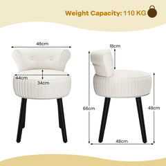 Velvet Vanity Chair with Tufted Low Back and Solid Wood Legs-White