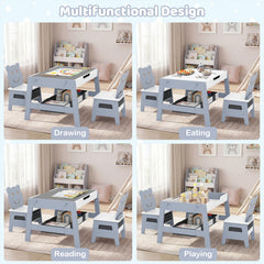 Versatile Kids Table and 2 Chairs Set with Detachable Double-sized Tabletop-Grey