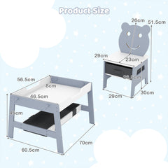 Versatile Kids Table and 2 Chairs Set with Detachable Double-sized Tabletop-Grey