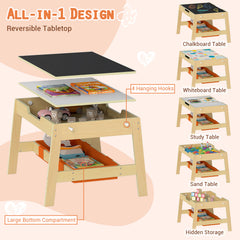 Versatile Kids Table and 2 Chairs Set with Detachable Double-sized Tabletop-Natural