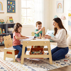 Versatile Kids Table and 2 Chairs Set with Detachable Double-sized Tabletop-Natural