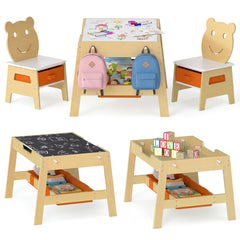 Versatile Kids Table and 2 Chairs Set with Detachable Double-sized Tabletop-Natural