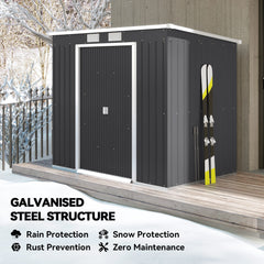 Outsunny 7 x 4ft Galvanised Steel Garden Shed, with Foundation Kit - Dark Grey