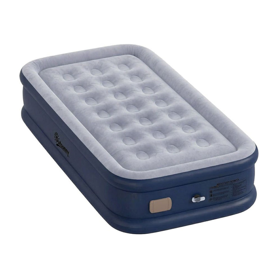 Outsunny Inflatable Mattress, Single Air Bed with Built-in Electric Pump, 3 Mins Inflation, Flocked Surface, Grey