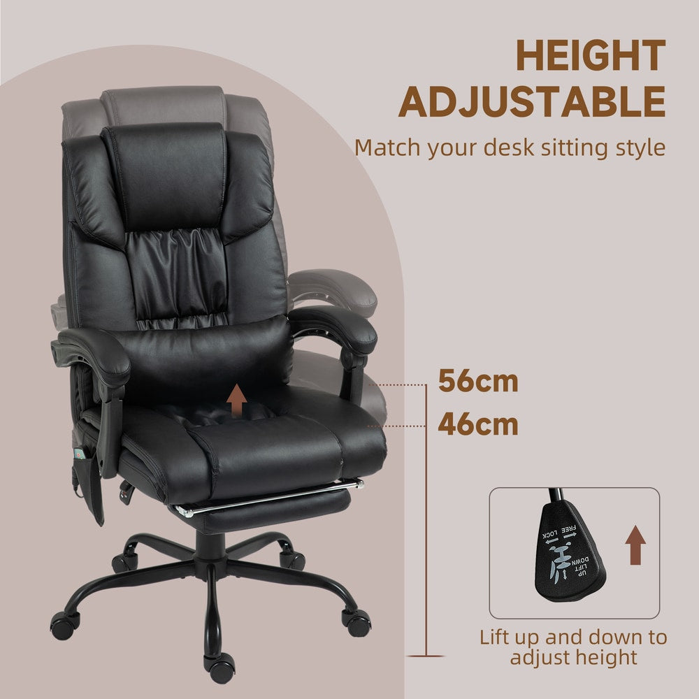 Black PU leather office chair with height adjustment indicators and a lever