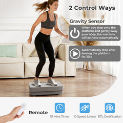 Vibration Plate Exercise Machine with Gravity Sensor and Remote Control-Grey
