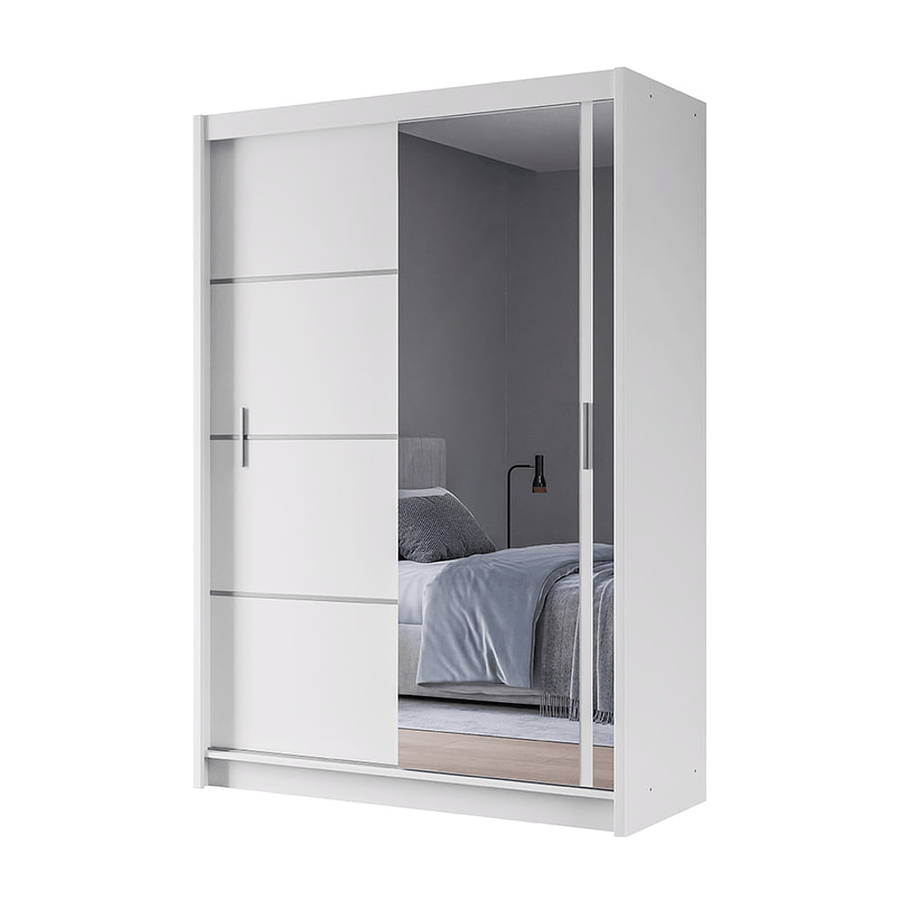 White Mirrored Sliding Door Wardrobe 150cm – MAYFAIR