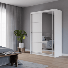 White Mirrored Sliding Door Wardrobe 150cm – MAYFAIR - product image 3