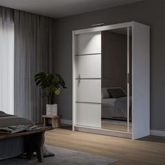 White Mirrored Sliding Door Wardrobe 150cm – MAYFAIR - product image 4
