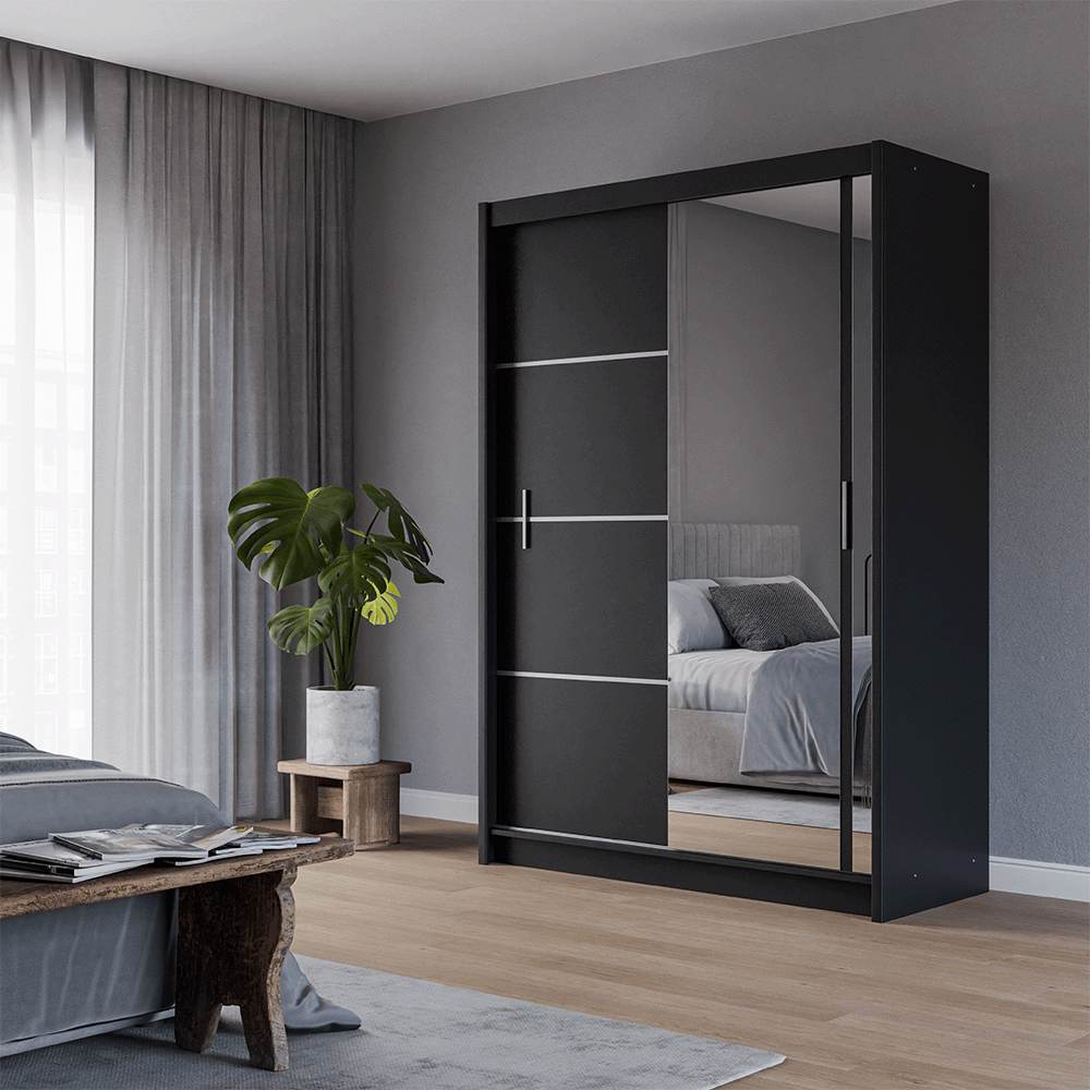 Black Mirrored Sliding Door Wardrobe 150cm – MAYFAIR