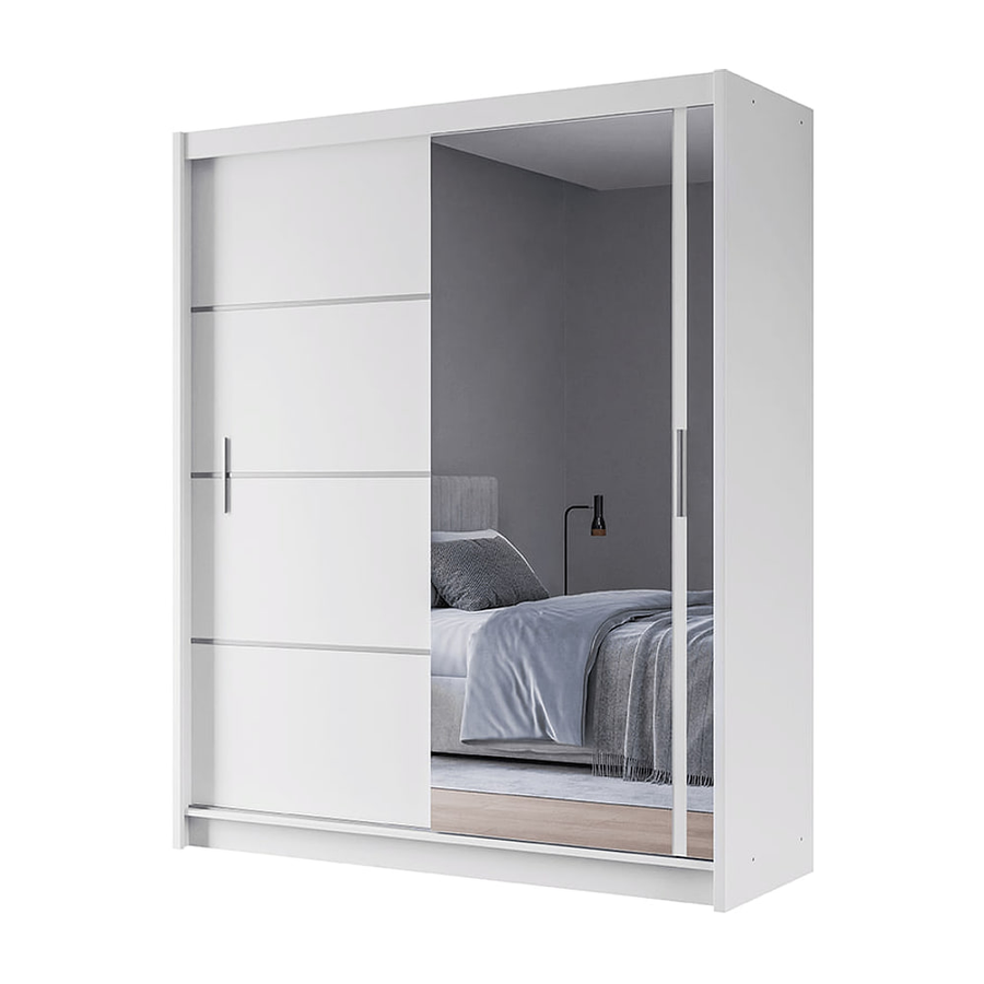 White Mirrored Sliding Door Wardrobe 180cm – MAYFAIR