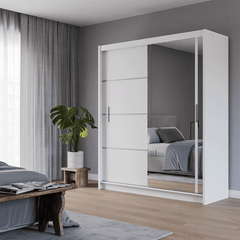 White Mirrored Sliding Door Wardrobe 180cm – MAYFAIR