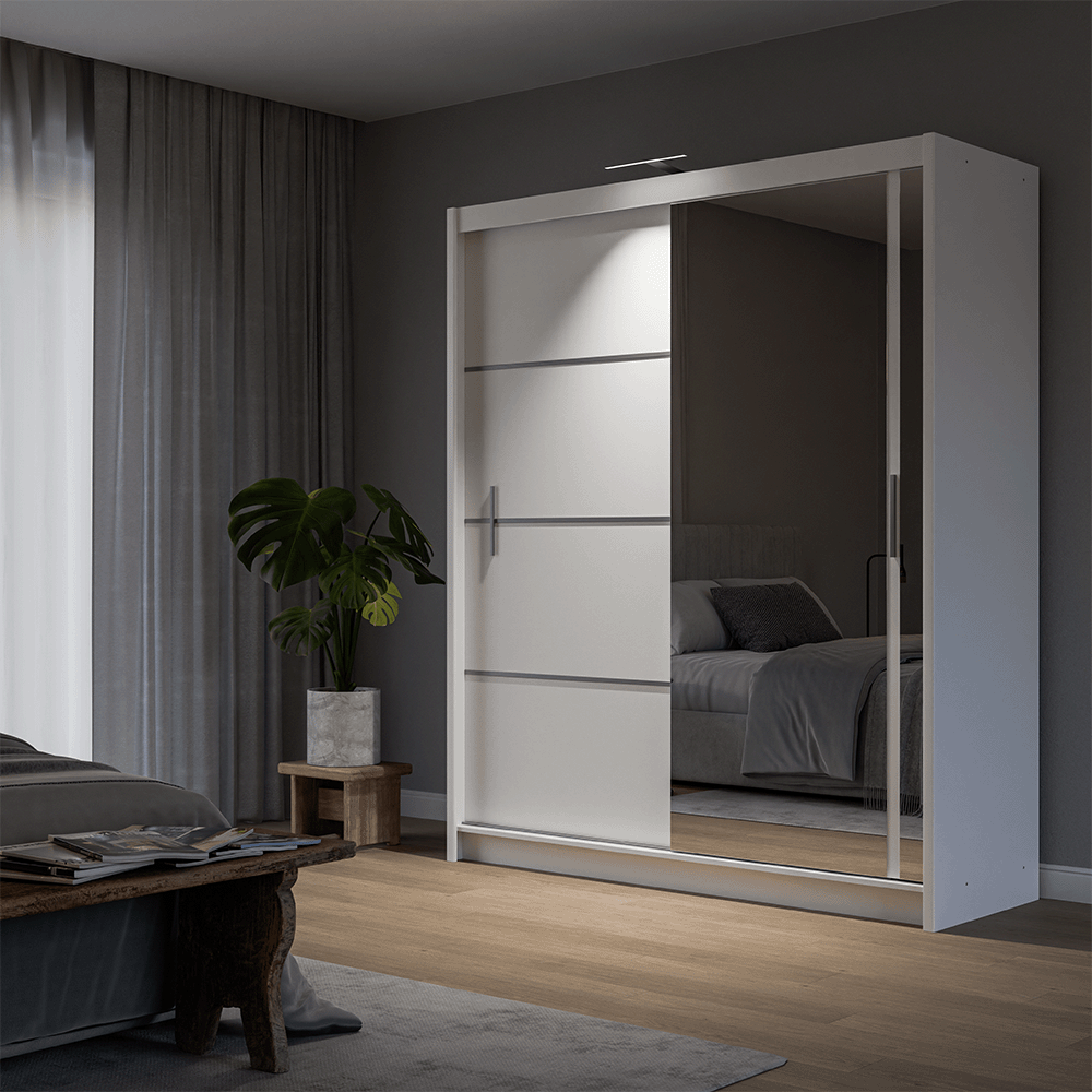 White Mirrored Sliding Door Wardrobe 180cm – MAYFAIR - product image 3