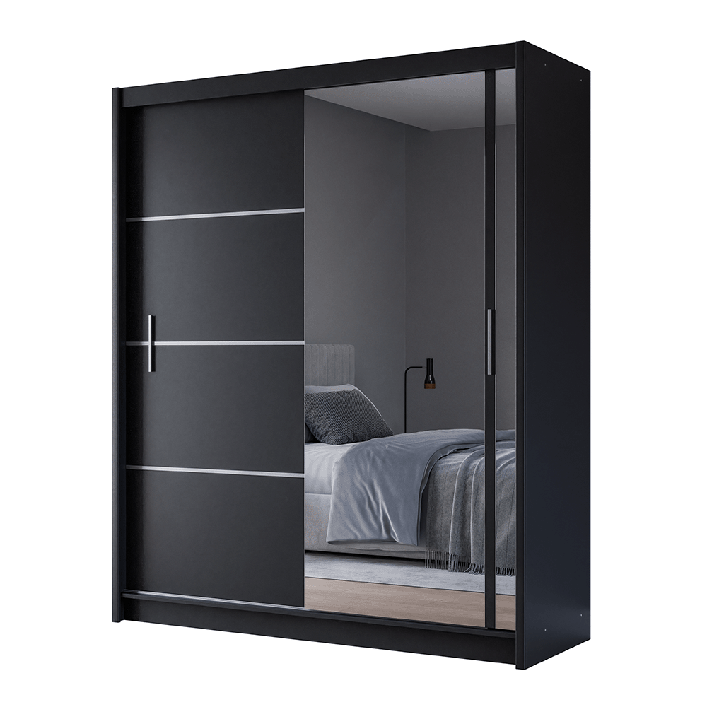 Black Mirrored Sliding Door Wardrobe 180cm – MAYFAIR