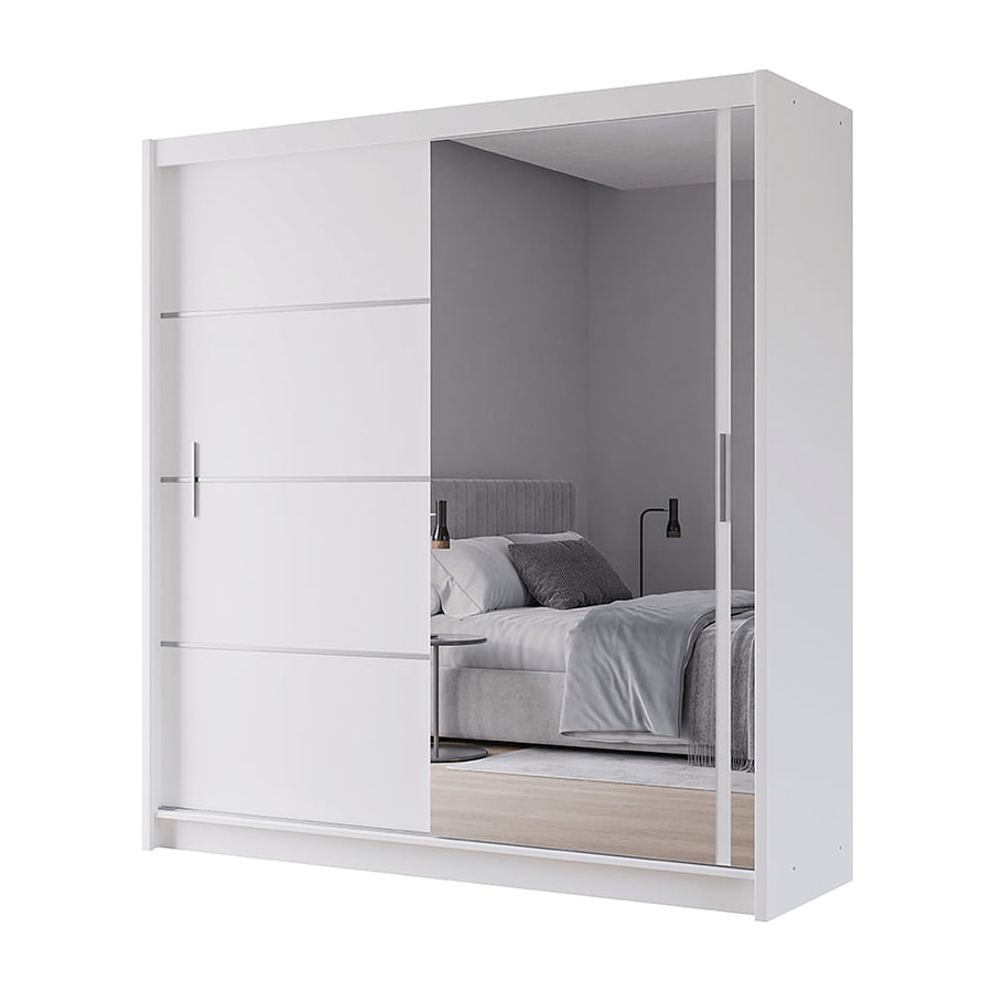 White Mirrored Sliding Door Wardrobe 203cm – MAYFAIR