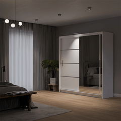 White Mirrored Sliding Door Wardrobe 203cm – MAYFAIR