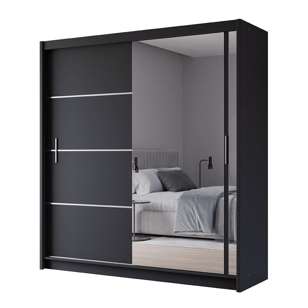 Black Mirrored Sliding Door Wardrobe 203cm – MAYFAIR