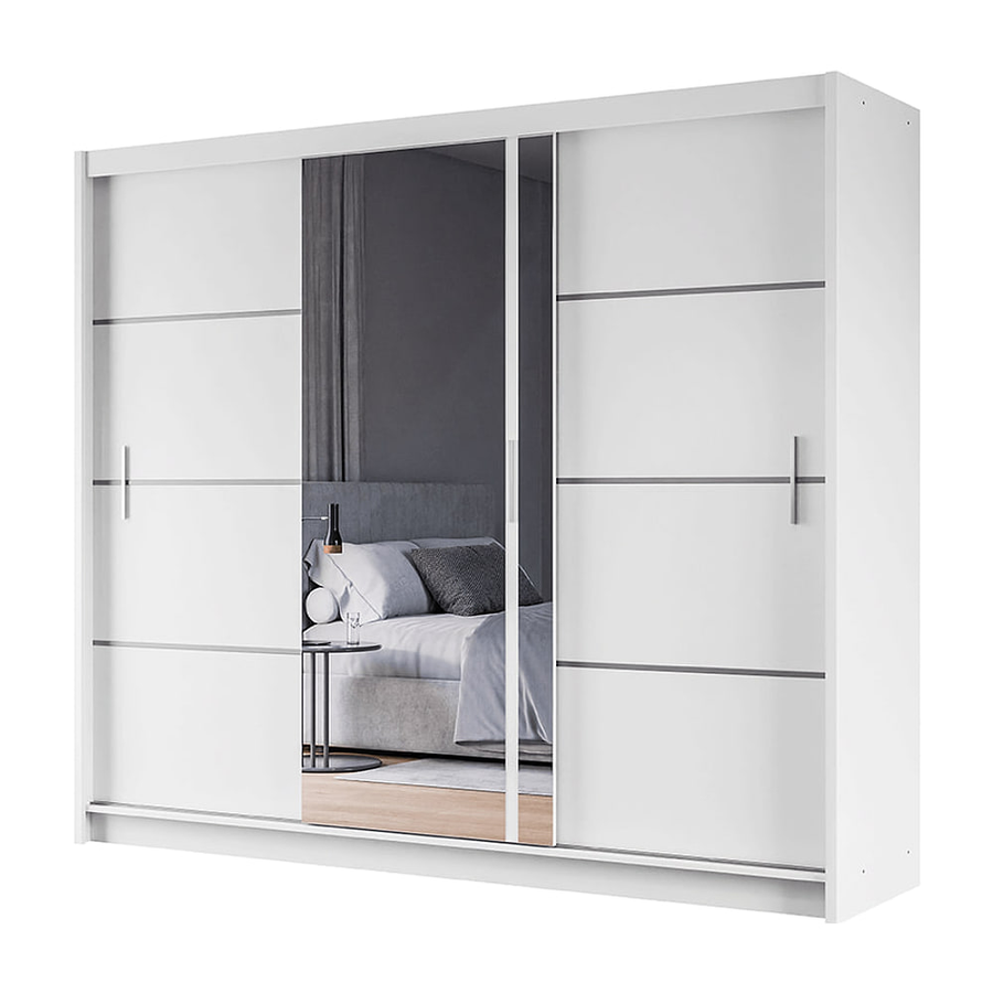 White Mirrored Sliding Door Wardrobe 250cm – MAYFAIR