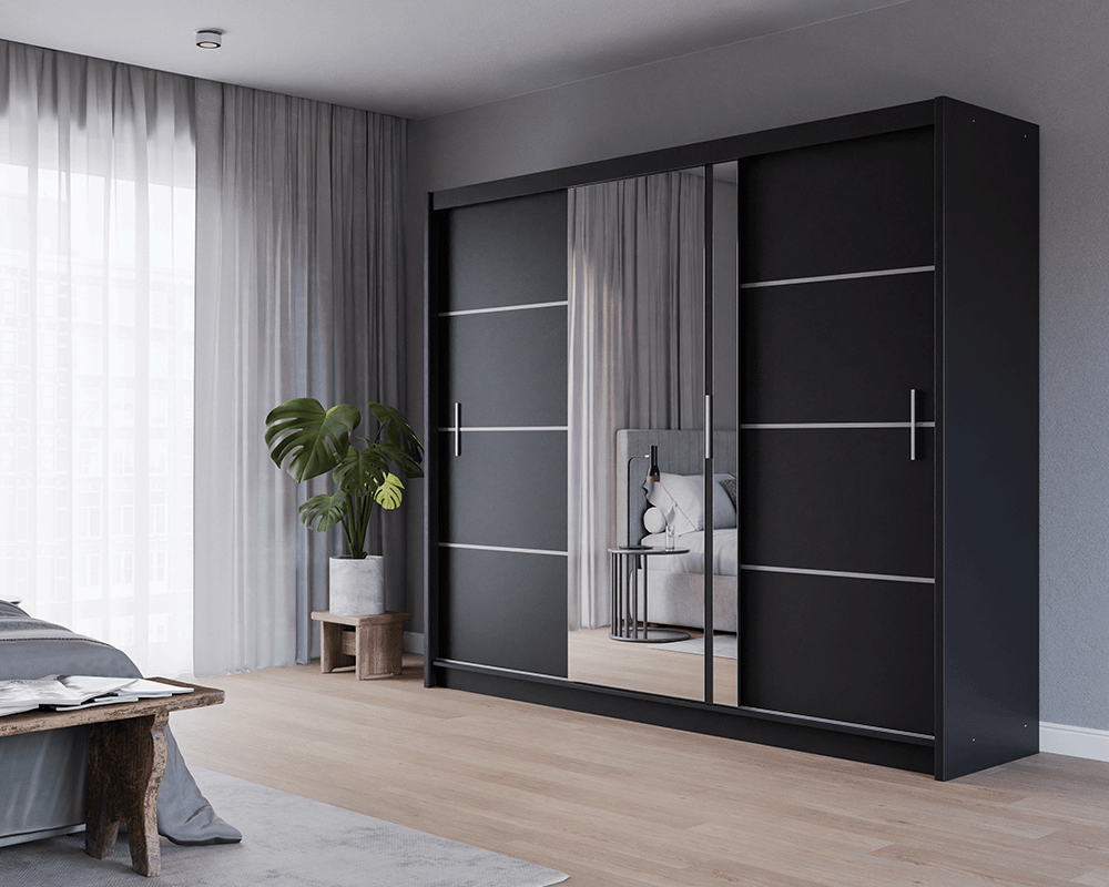 Black Mirrored Sliding Door Wardrobe 250cm – MAYFAIR