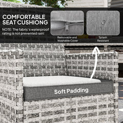 Outsunny Rattan Garden Furniture Set, Outdoor Dining Table and Chairs 4 Seater with Cushions, Square Tempered Glass Top, 4 Armchairs, for Balcony, Terrace, Conservatory, Mixed-Grey