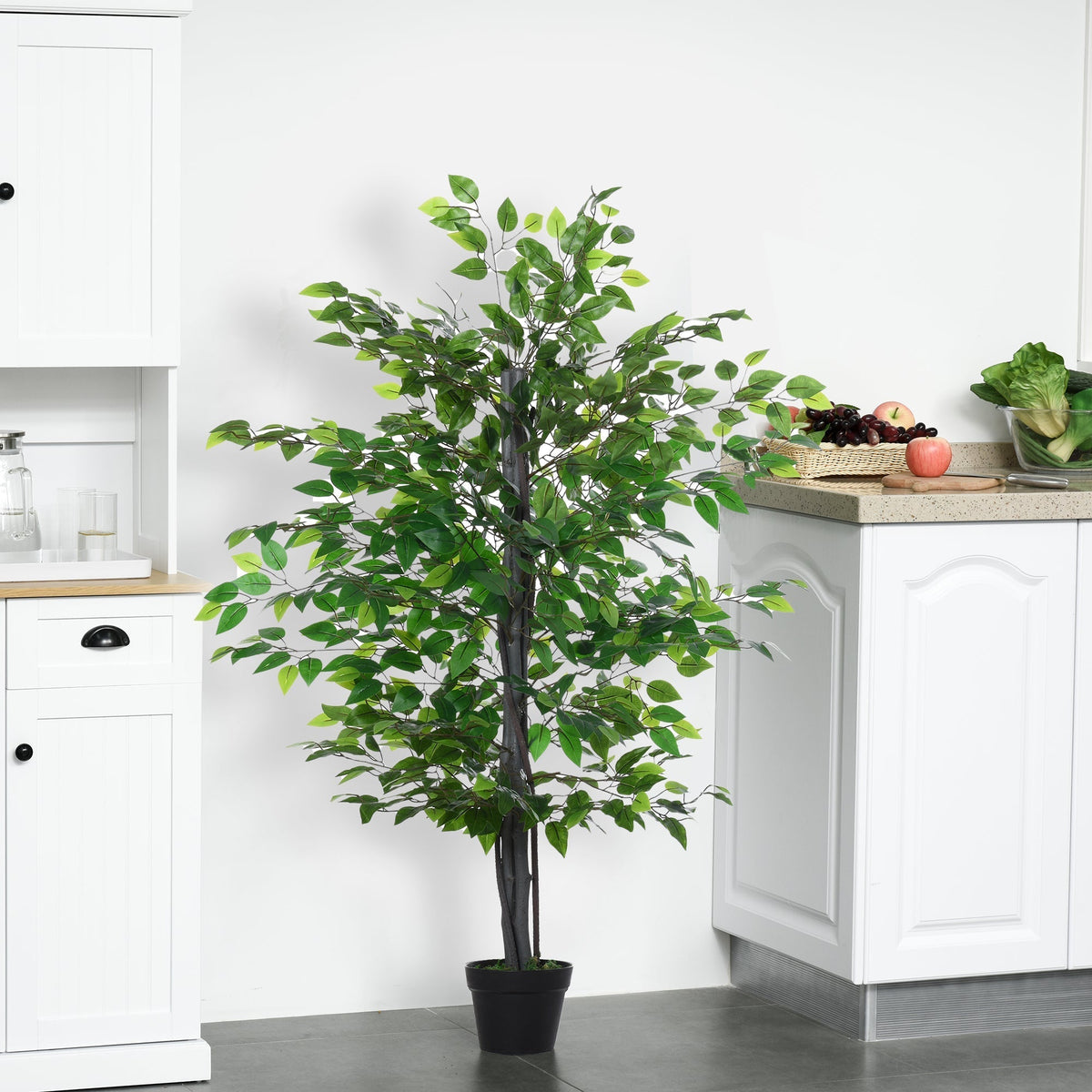 Outsunny Set of 2 Artificial Plants White Rose Floral in Pot, Fake Plants for Home Indoor Decor, 90cm, Purple