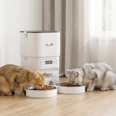 PawHut Automatic Cat Feeder Timed Portion Control Pet Food Dispenser with 2 Stainless Steel Bowls