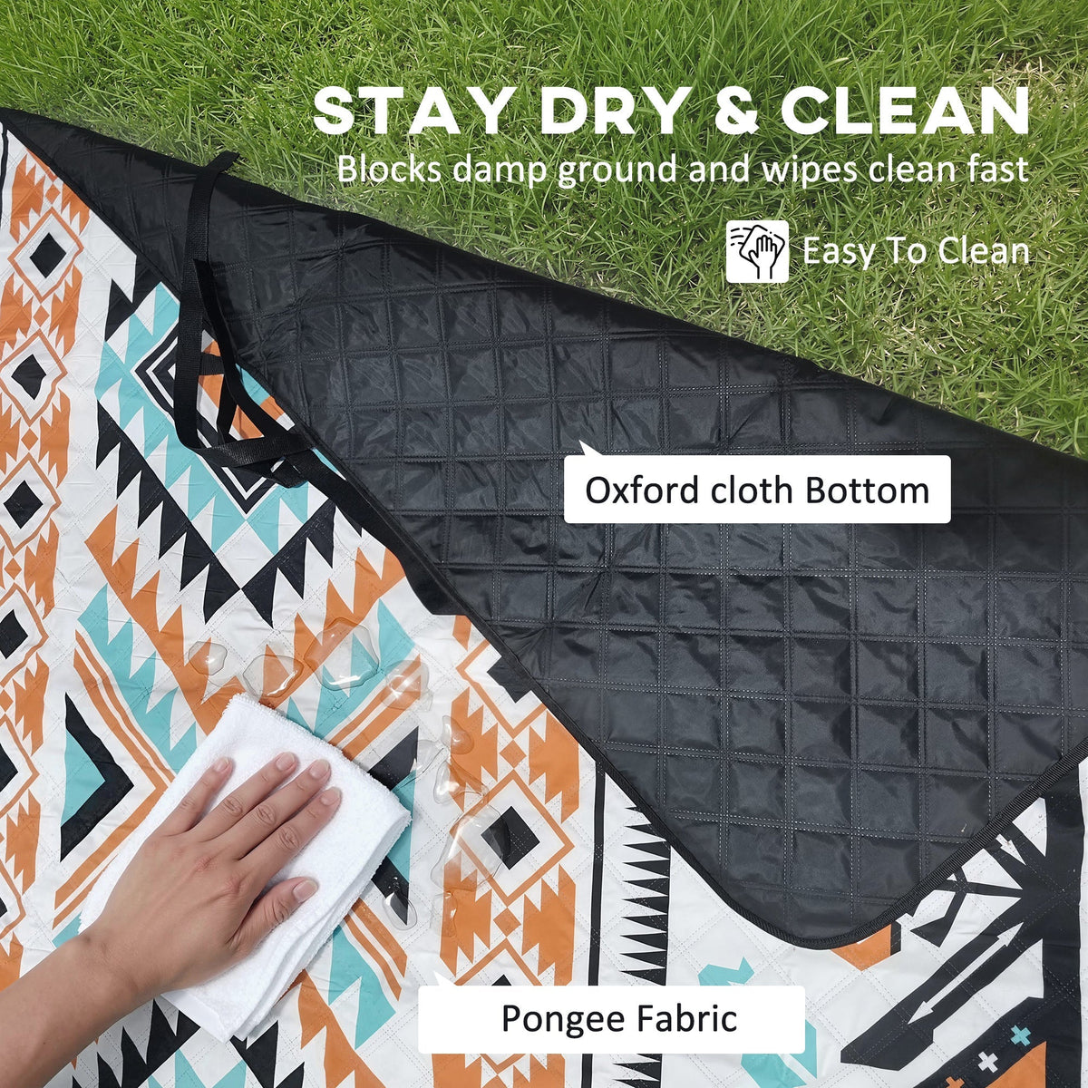 Outsunny Picnic Blanket, 200x200CM Large Beach Blanket Outdoor Picnic Mat with Integrated Strap for Camping, Mix-Colour