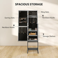 HOMCOM Freestanding Mirrored Jewellery Storage Cabinet - Grey