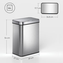 HOMCOM 50 L Sensor Can, Sensor Bin with Soft-Close Lid, Fingerprint-Proof Stainless Steel, Silver Tone