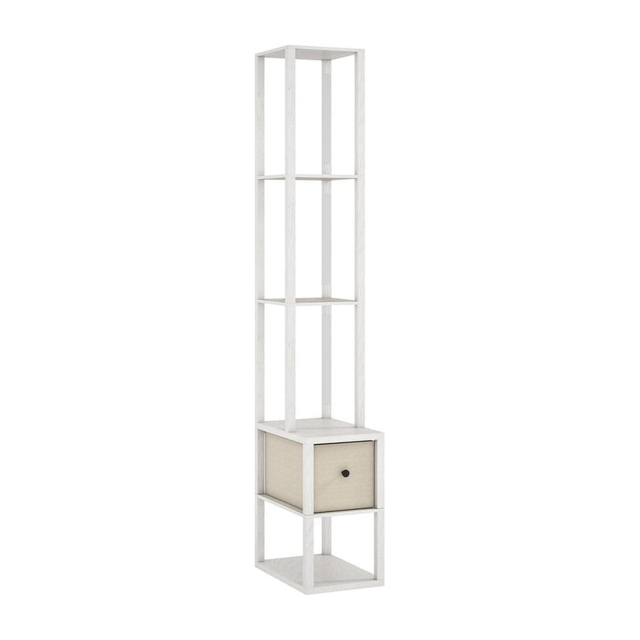 HOMCOM Floor Lamp with Shelves, LED Column Modern Standing Lamp with Fabric Drawer, Adjustable Brightness, Foot Switch for